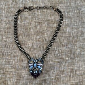 Statement Blue and Purple Crystal Pendant Necklace